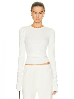 Eterne Long Sleeve Fitted Top - white, medium